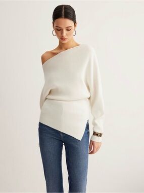 Commense Wool Blend Asymmetrical Neck Knit Top - Medium